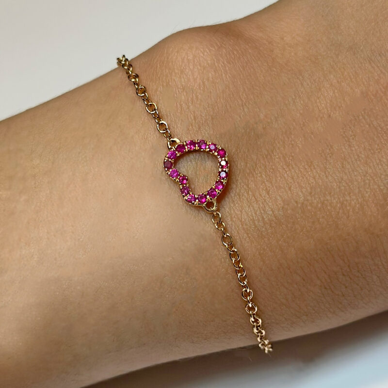 bracciale catena oro cuore rubini