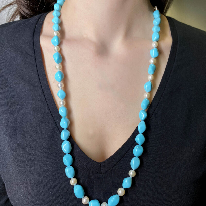 Collana Lunga Turchese e Perle Acqua Dolce