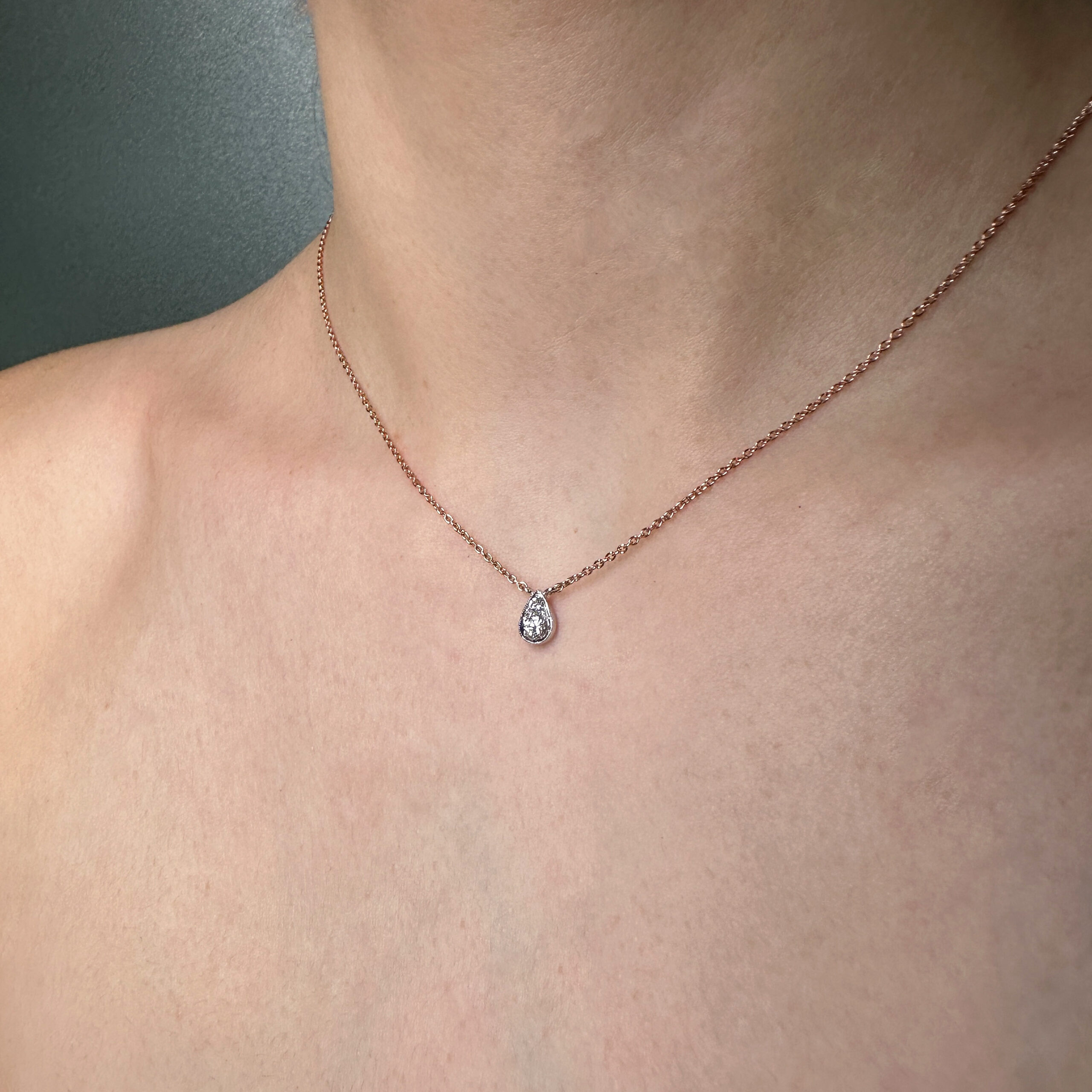 Pendente Goccia Granato Rosso Fuoco - Collana Donna Placcata Oro Rosa, Fatta A Mano