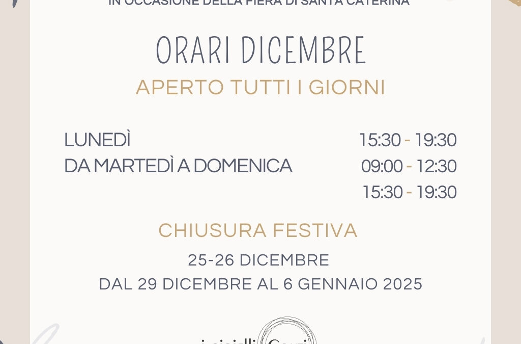 ORARI NEGOZIO DICEMBRE