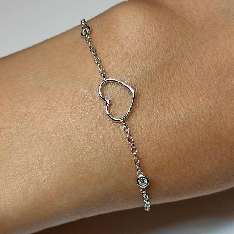 bracciale cuore oro bianco diamante