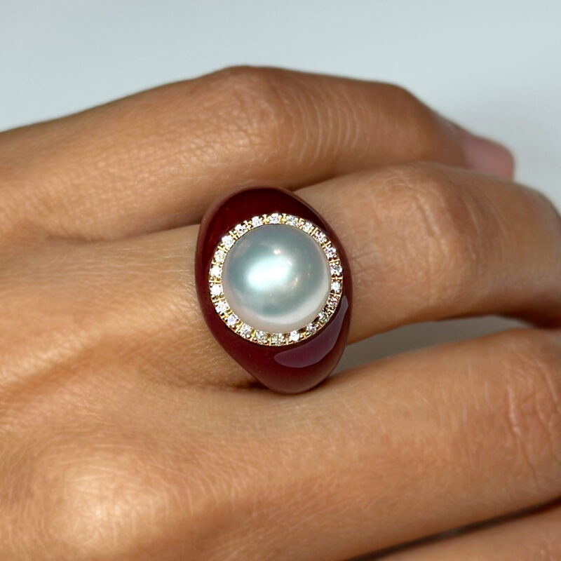 Anello smalto diamanti e perla