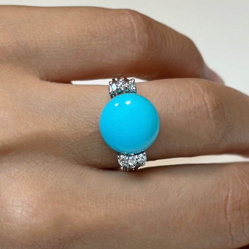 Anello Oro 18kt Turchese e Diamanti 0.15