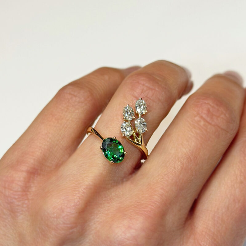 anello Flavioro oro 18kt con tsavorrite e diamanti